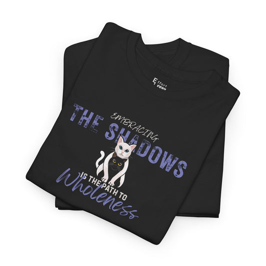 Heavy Cotton Tee — Cat "Embracing The Shadows" Graphic T-Shirt