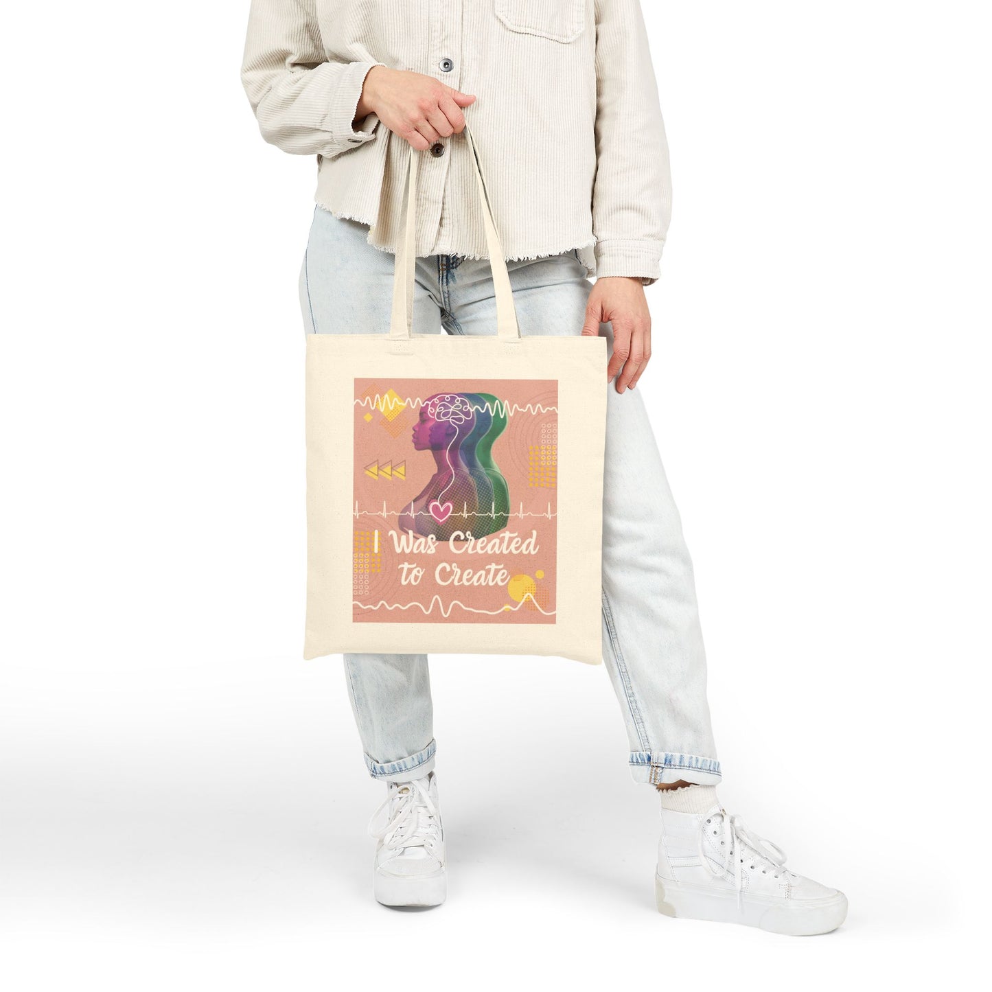 Canvas Tote Bag — Artistic Doodles "I Was Created to Create" Eco Grocery Bag