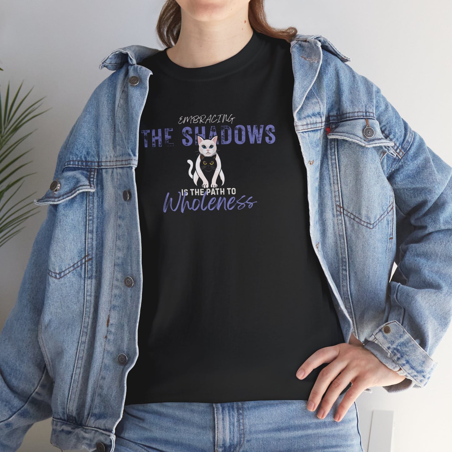 Heavy Cotton Tee — Cat "Embracing The Shadows" Graphic T-Shirt