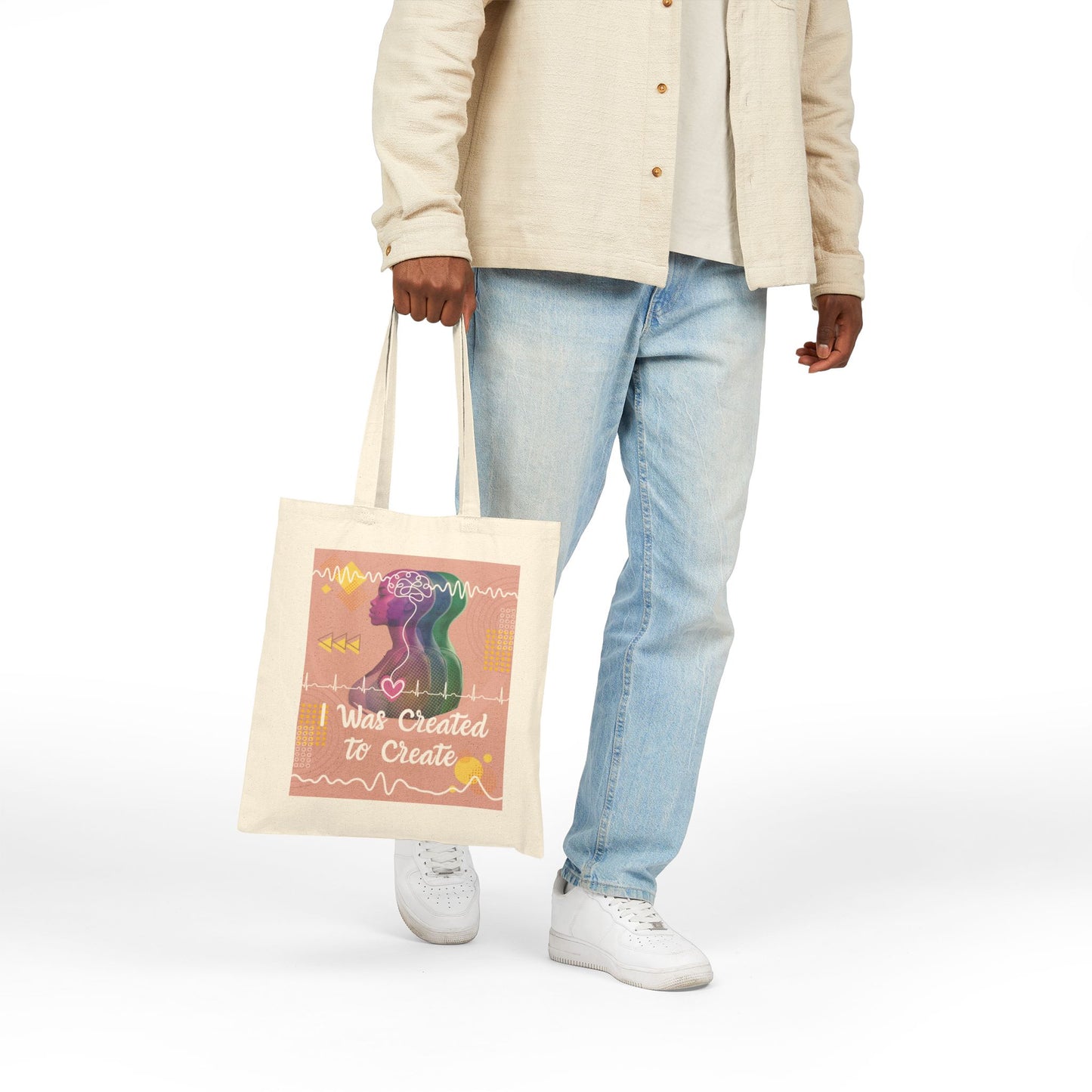 Canvas Tote Bag — Artistic Doodles "I Was Created to Create" Eco Grocery Bag