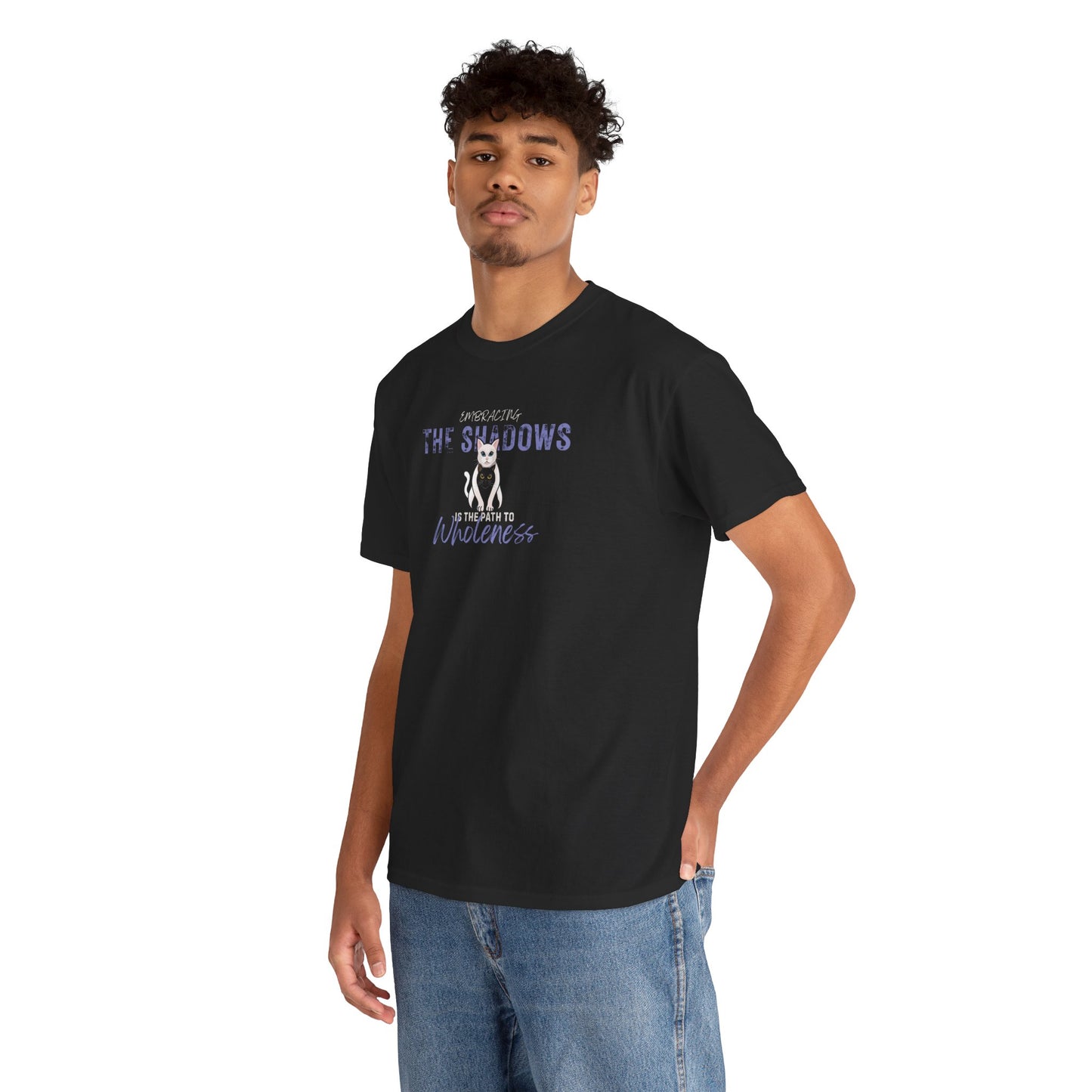 Heavy Cotton Tee — Cat "Embracing The Shadows" Graphic T-Shirt