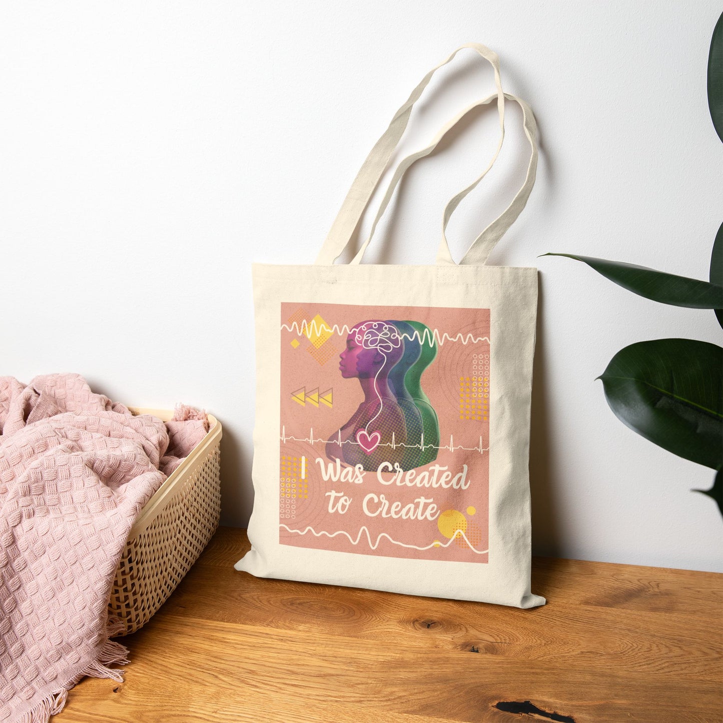 Canvas Tote Bag — Artistic Doodles "I Was Created to Create" Eco Grocery Bag