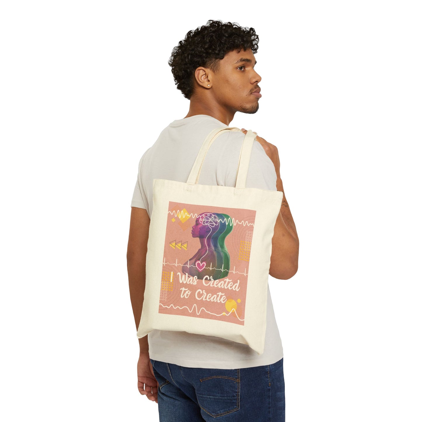 Canvas Tote Bag — Artistic Doodles "I Was Created to Create" Eco Grocery Bag